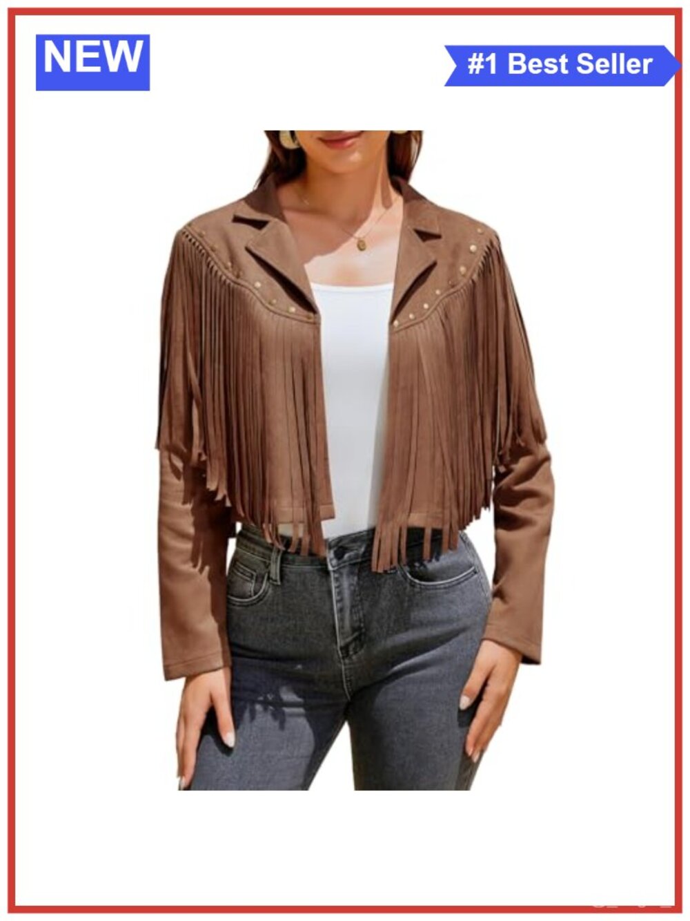 Fringe Faux Suede Leather Jacket Cropped Western Tassel Motorcycle